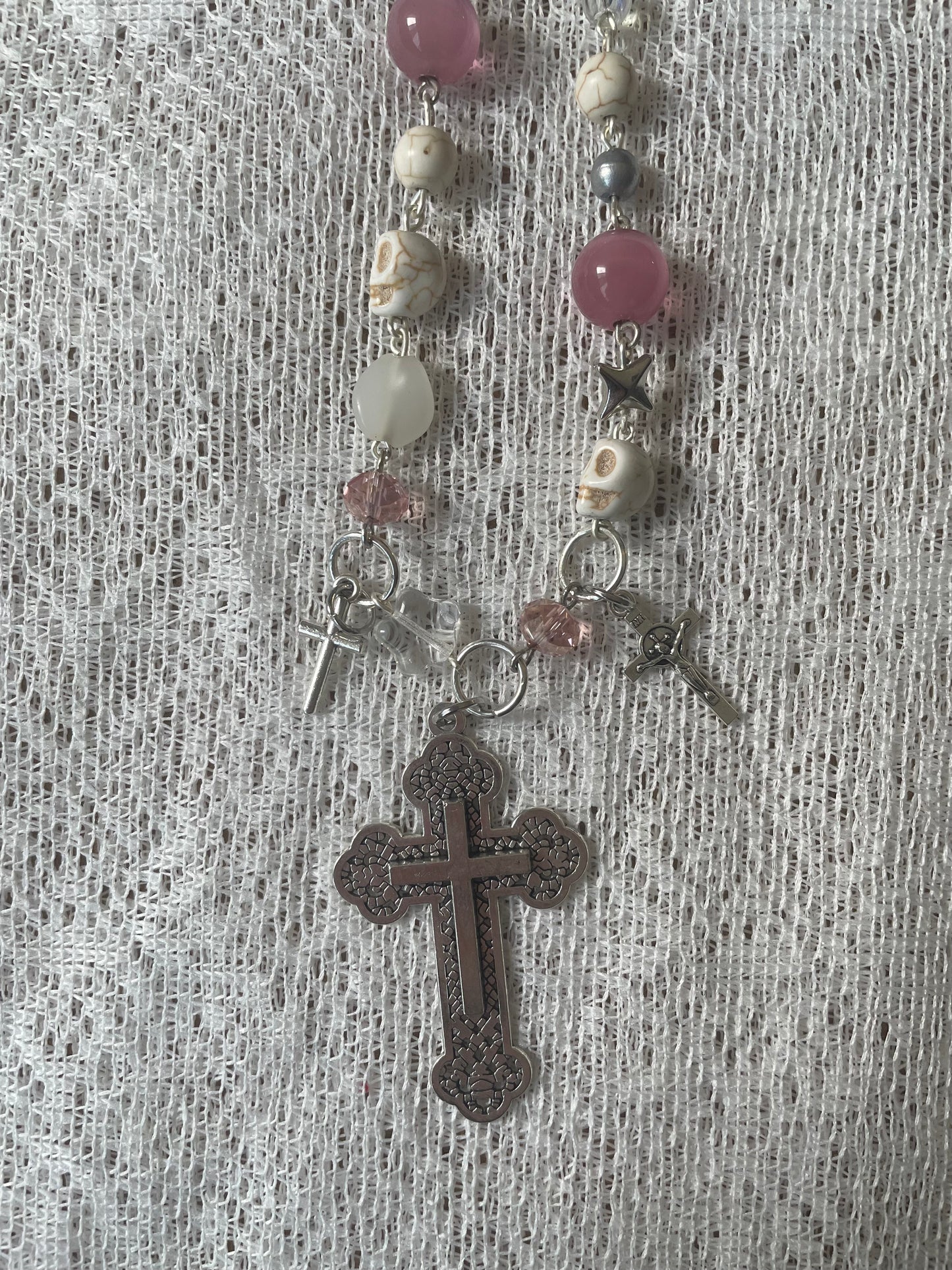 Pink and White Cross Pendant