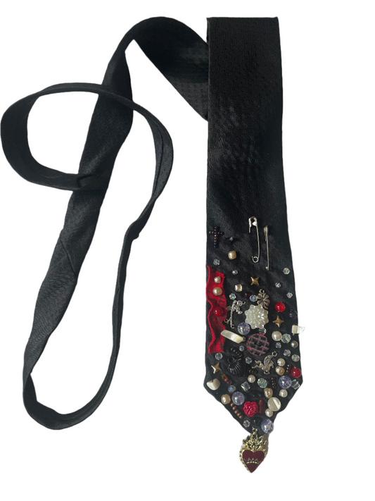 Black Beaded Heart Tie
