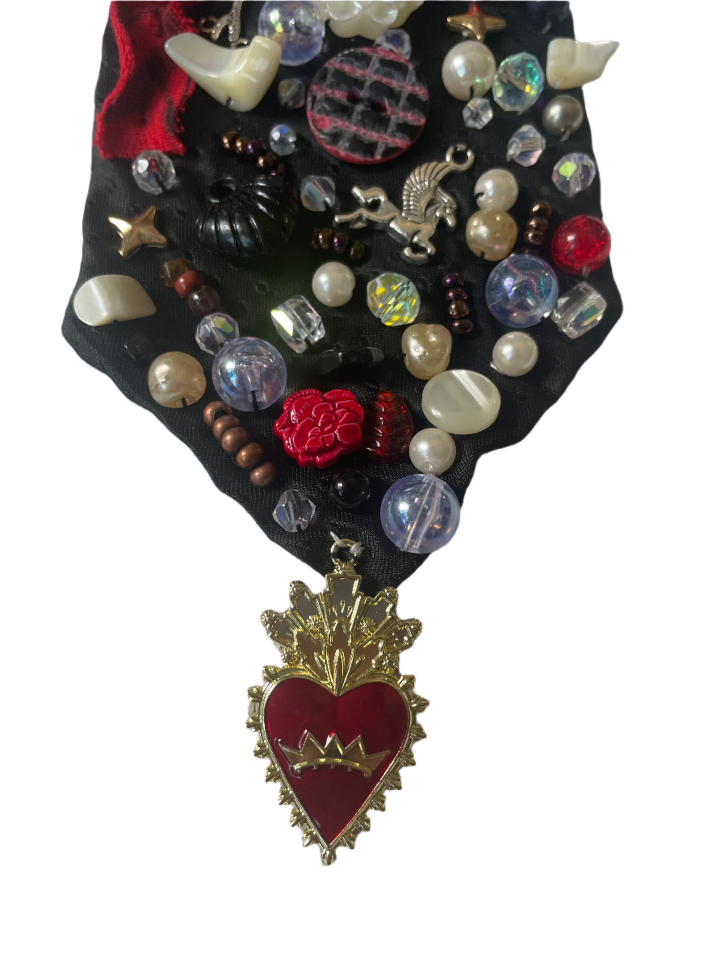 Black Beaded Heart Tie