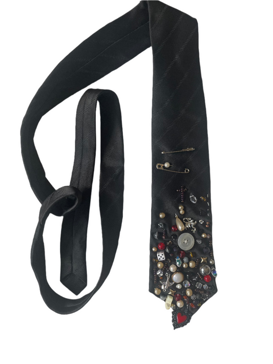 Black Beaded Gothic Heart Tie