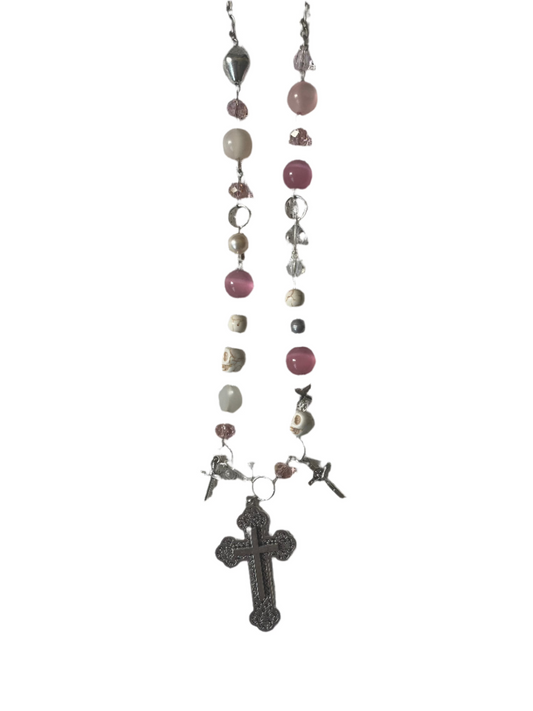 Pink and White Cross Pendant
